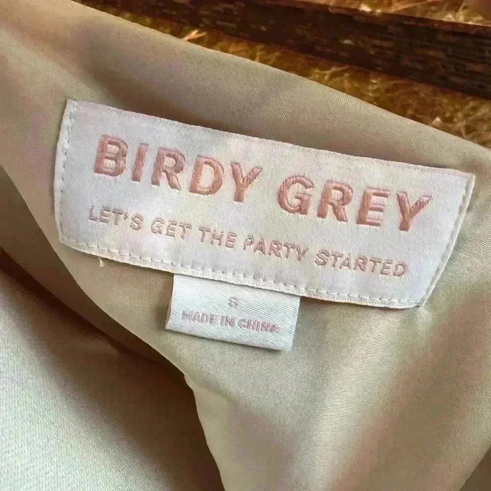 Birdy Grey Champagne Metallic Drape Neck Shiny Satin Dress-Size Small - Picture 4 of 7